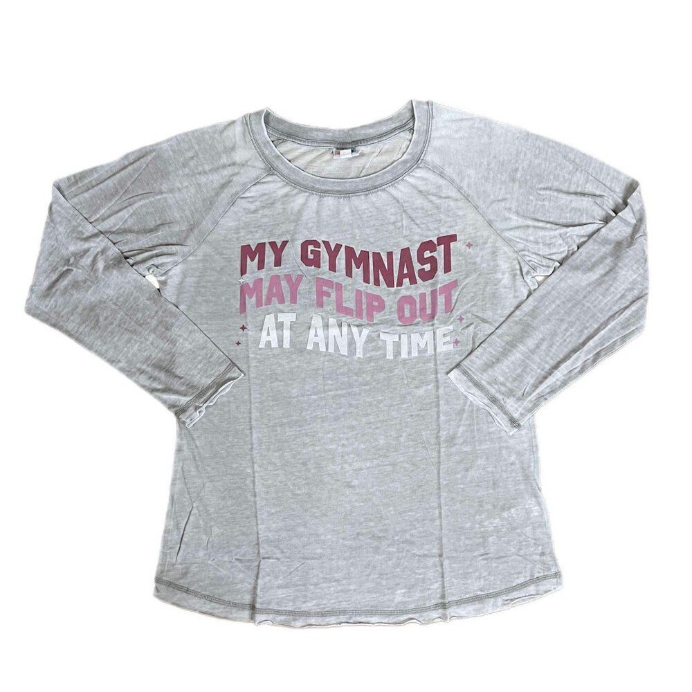 NEW L LuLaRoe Julie Long Sleeve Sports Shirt Gymnast Flip Raglan Burnout Gray